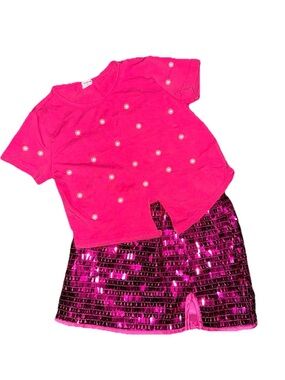 SHEIN Hot Pink Pearl Tee & Sequin Skirt Set 
size 4